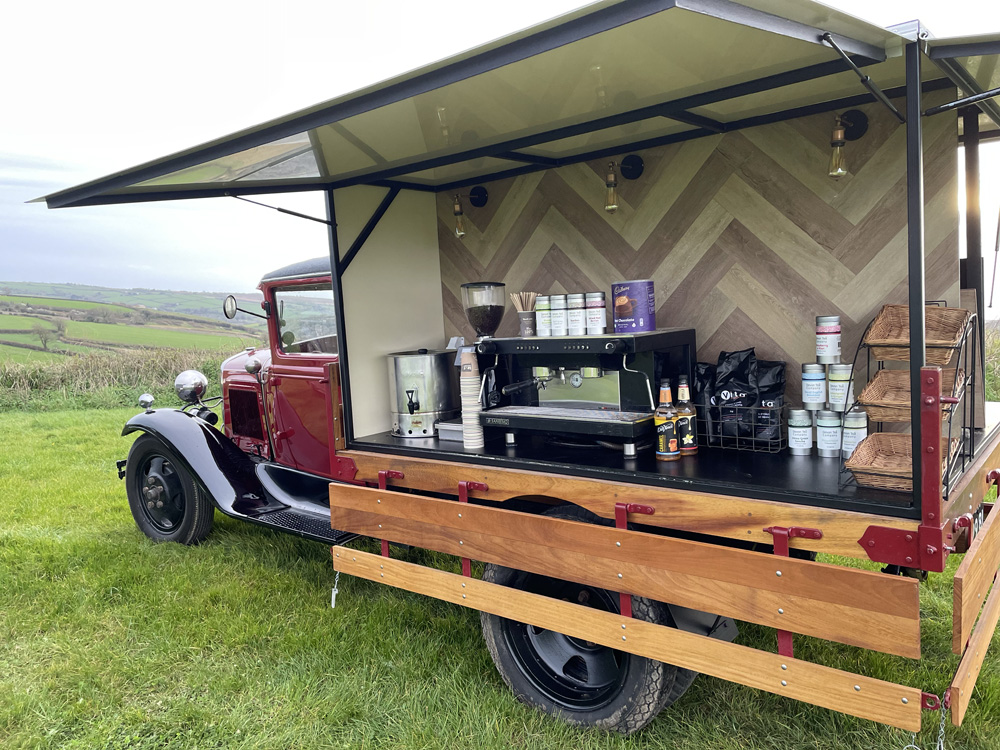Vintage coffee truck serving area